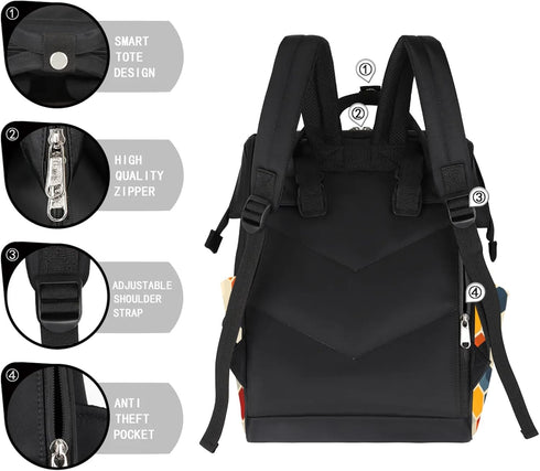 Hsnar Backpack Colorful Hexagon Waterproof Diaper Bag Large Capacity Baby Bag with Stroller Straps, Multi-Pocket Diaper