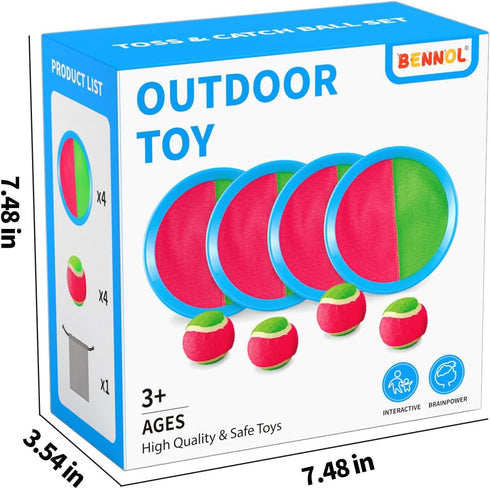 Bennol Toss and Catch Ball Game for Kids, 4 Paddles, 4 Balls & Storage Bag, Outdoor Toys for Ages 3-10