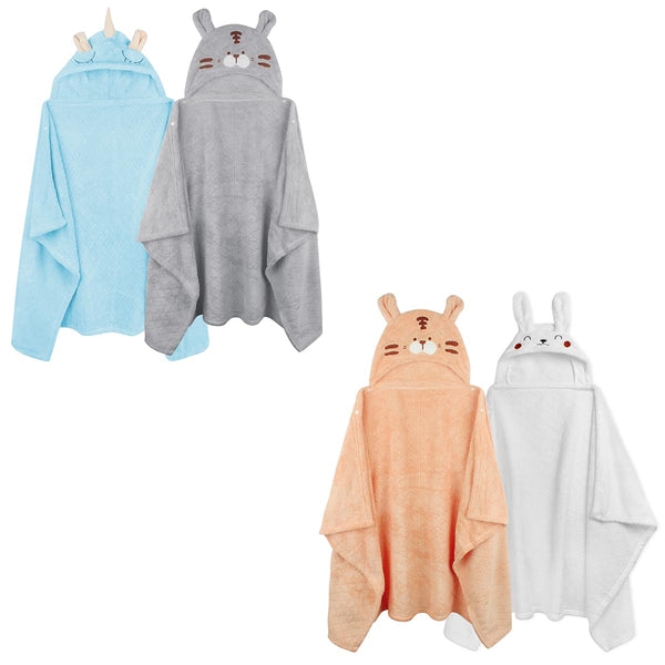 FUBANRAY 4-Pack Toddler Animal Print Microfiber Hooded Baby Bath Towels, Soft Absorbent, 50''