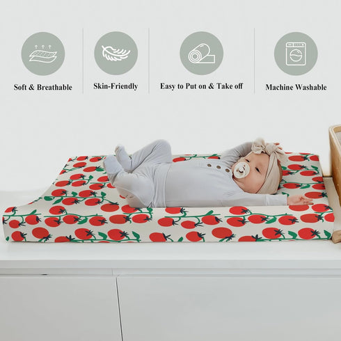 Summer 32''16'' Sweet Red Tomatoes Baby Changing Pad Covers for Boy Girl Cute Cherry Tomato Fitted Changing Table Cover