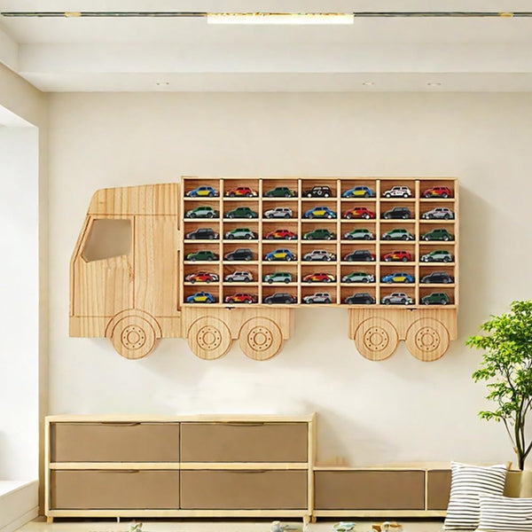 Wood Toy Car Display Rack, Holds 42 Diecast Cars Model Car Display Case 1/64 Scale Organizer Freestanding or