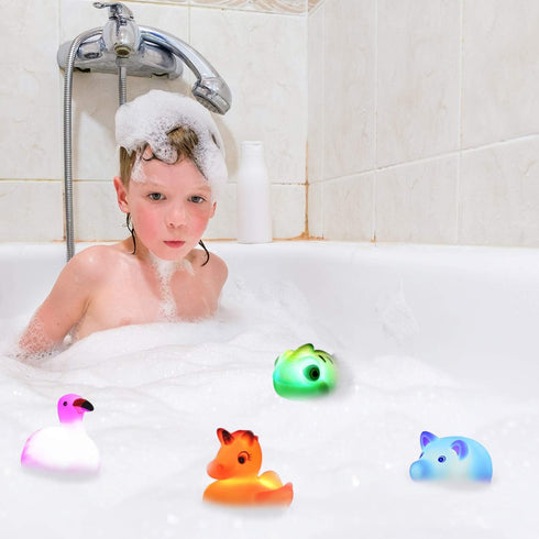 No Hole Bath Toy, 12 Pack Light Up Animal Tub Toys for Toddler Swimming Pool Party, Bathtub Game