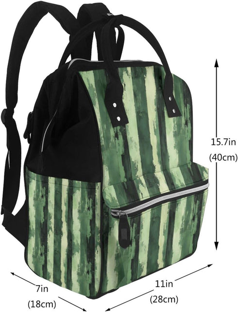Nevjipu Backpack Mommy Backpack, Baby Doll Diaper Bag - Splash Green Vertical Stripes Print Bag, Fashion Tactical