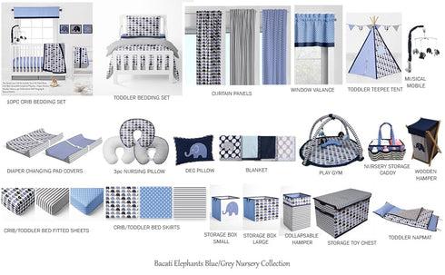 Bacati Elephant Blue, Navy, Grey - 100% Cotton Boys Universal Baby Crib or Toddler Bed Fitted Sheet