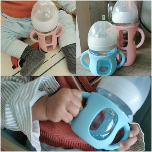 Frezonika 4 Pack 4/8 OZ 8 OZ) Silicone Sleeves for Avent Natural Glass Baby Bottles, Silicone and Easy-Grip Handles