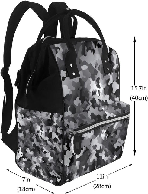 HCBPWVQA Backpack Daypacks Backpack Mommy Black White Gray Camouflage Diaper Bag with Changing Pad and Pacifier Holder