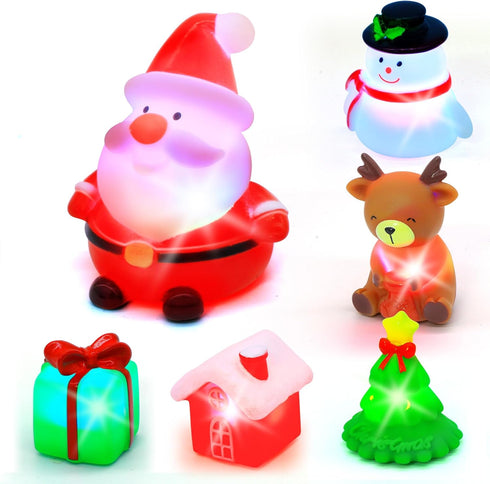 1-3: 6 Packs Set Christmas Bath Toys for Toddlers Light-Up Floating Baby Toddler Kids Bath Toys for Boys & Girls