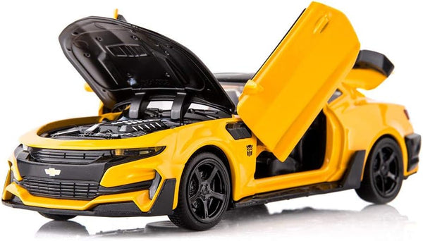 BDTCTK Camaro Bumblebee Car Model Toy 1/32 Zinc Alloy Pull Back with Sound and Light for Kids (Yellow)
