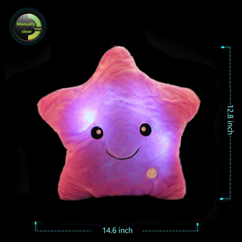 Twinkle Star Shaped Plush Pillow, Creative LED Night Light Glow Cushion for Kids, Decoration (Purple)