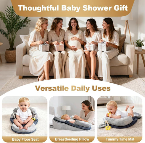 Tummy Baby Feeding Pillow, Anti Overflow Breast Feeding Pillow, Baby Lounger & Time Mat, Detachable Design