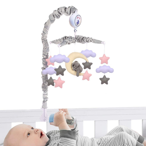 12 Baby Crib Mobile with Elephants, Clouds and Stars,Baby Mobile Musical Crib Mobile Music Box with Lullabies (Elephant
