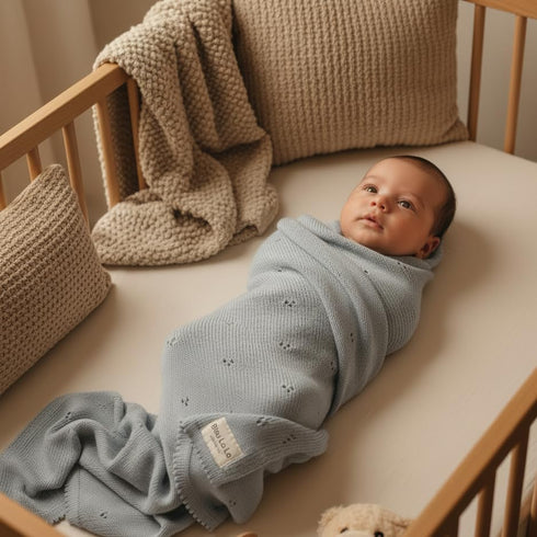 100% Luxury Organic Cotton Pointelle Knit Baby Quilt Blanket for Boys Refined Lightweight Heirloom Nursery Essential