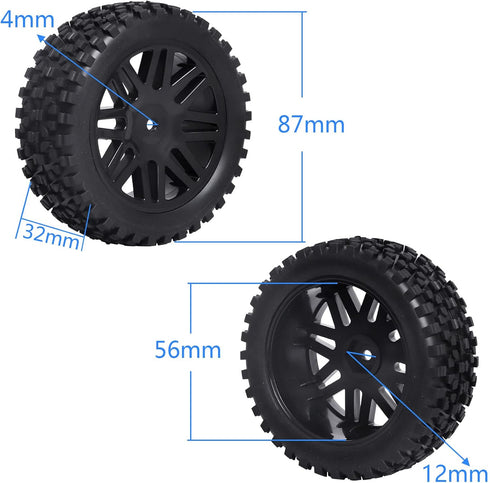 HobbyPark Front & Rear Wheels and Tires 12mm Hex Hub with Foam For Redcat Shockwave, Tornado Epx,S30 1/10 Off Road Buggy (Pack of 4) by Hobbypark