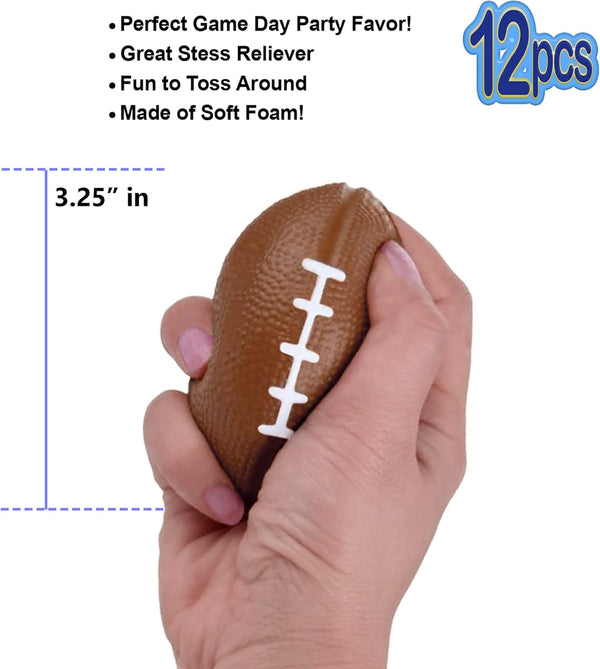 Mini Foam Footballs - 12 Pcs Pack, 3.25” Inch Party Favor Balls for Kids
