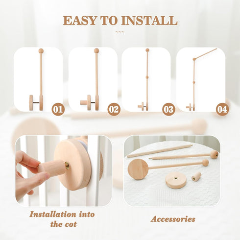 36 Inch let's make Baby Crib Mobile Arm - Wooden Mobile Arm Upgraded Adjustable Mobile Holder for Crib Mobile Hanger