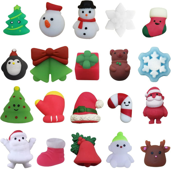 100PCS Christmas Mochi Squishy Toys, Mini Kawaii Christmas Squishies Soft Fidget Toys