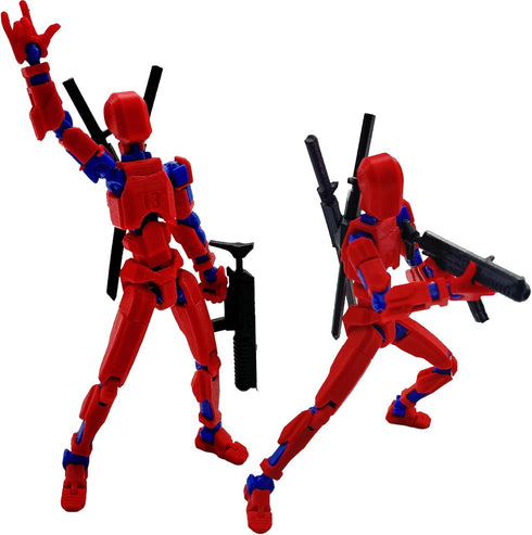 3D Printed Figure Dummy13, 5.54-inch with Weapon Expansion Set, Full Body Movable Toy, Desk Decoration (Red)