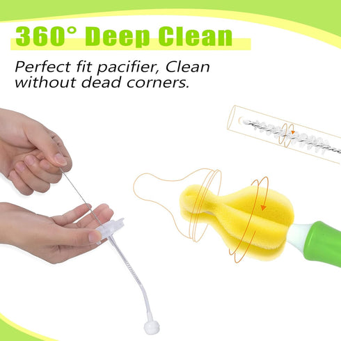INVODA 12 Piece Sponge Nipple Bottle Brushes, Baby Bottle Brush with Nipple Cleaner, Replacement Heads, Straw Brushes