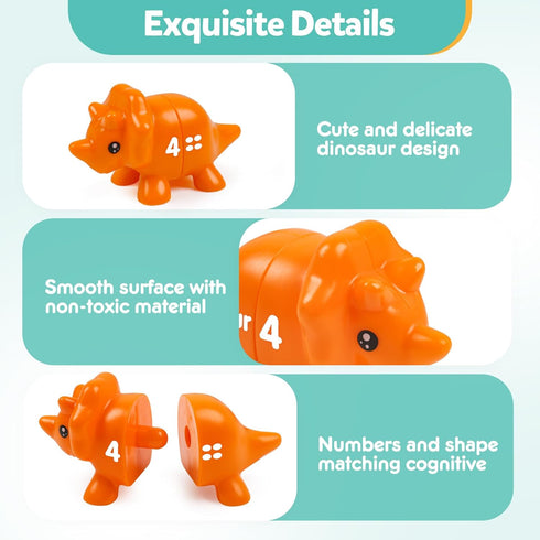 Matching Number Counting Dinosaur Toys with Double-Sided 1-3 Number Preschool Learning Sensory Sorting Sets
