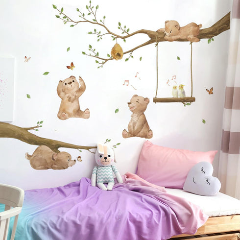 Runtoo Woodland Animal Wall Decals - Bear Stickers for Kids' Bedroom & Nursery Decor
