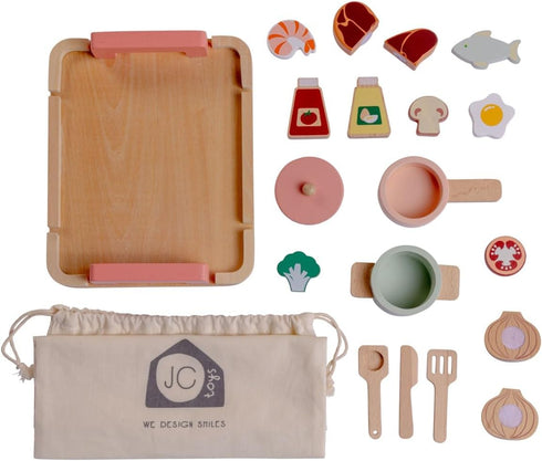16 Set 3+ JC Toys Parfait Collection | Real Wood Piece Kitchen Chef | for Dolls and Stuffed Animals Ages | Twiggly Toys