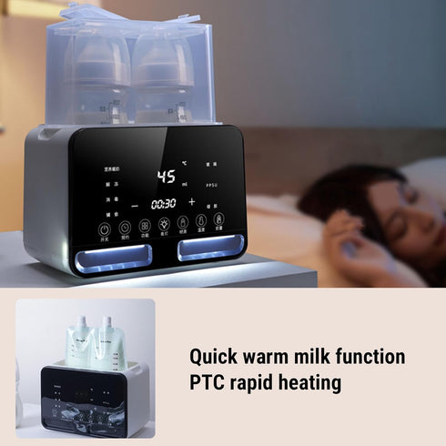 Luocute 200W 9 1 110V) Double Bottle Warmer, in Multifunctional Smart Fast Heating Baby Bottle Warmer with LED Display