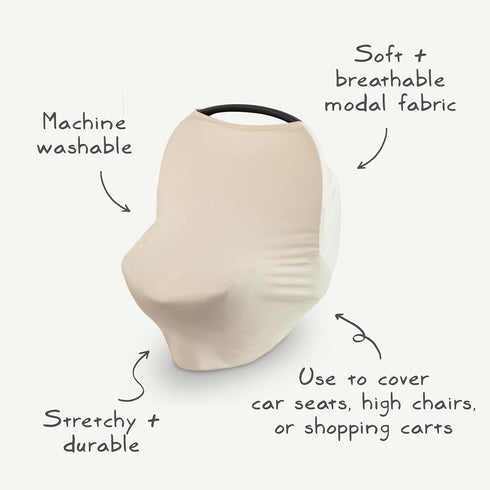 mushie Baby Car Seat Canopy Cover | Breathable & Stretchy Multi Use Cover for Breastfeeding, Nursing, High Chair