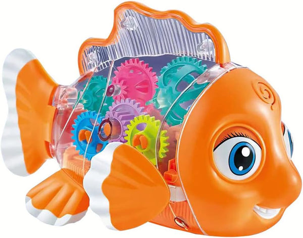 Transparent Mechanical Gear Toy - Goldfish Car Toy with Lights and Music, Universal Wheel Car Toy (Goldfish)