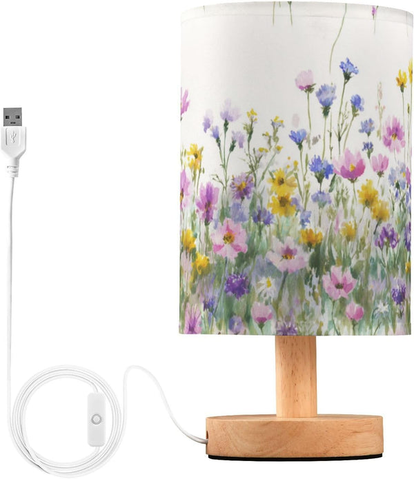 Vdsrup Table Lamp Wildflowers Colorful Nightstand lamp Fabric Lamps with Wood Base Fabric