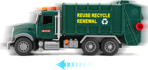 Big Garbage Truck Toys for Boys, Inertial Powered Push Car with Lights and Sounds, Trash Truck Model with 3 Garbage Cans