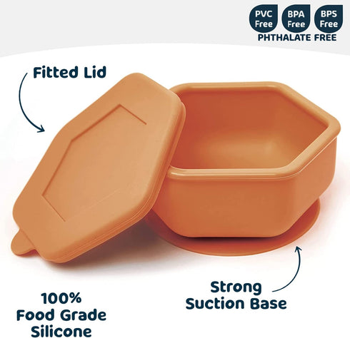 Tiny Twinkle Silicone Suction Bowl with Lid for Baby, 100% BPA Free, Microwave Safe, Cinnamon