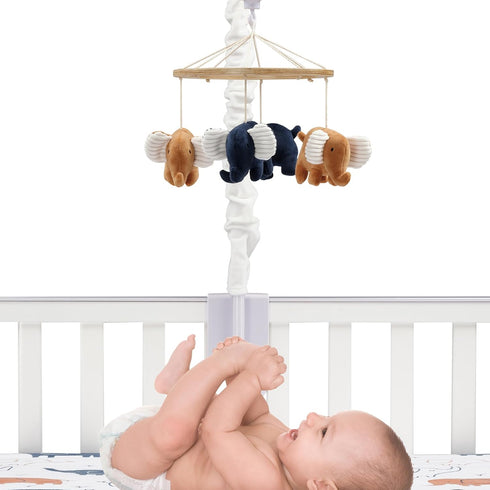 Blue & White Musical Elephant Crib Mobile Soother for Babies