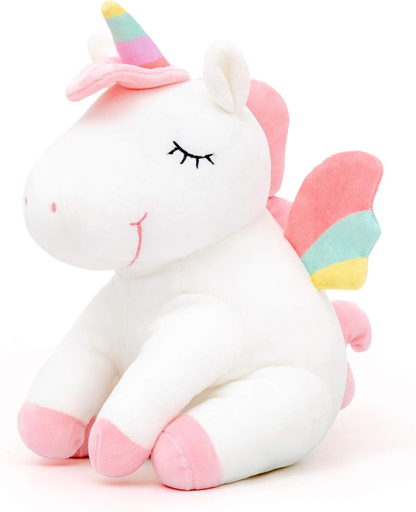 Lazada Unicorn Stuffed Animal Plush Toy - 12 Inches White with Rainbow Wings, Perfect Gift for Girls