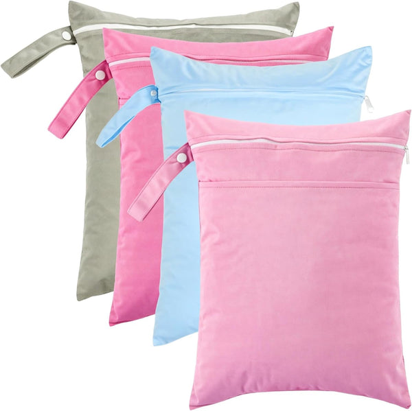 Toyosport 4 Pcs Wet Bags Set, Double Zipper Waterproof Nappy Bag, 11.8 x