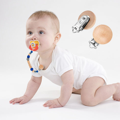 10PCS Natural Beech Wood Pacifier Suspender Clips, for Teething Grasping Toy, Charm DIY Pacifier Clips Holder