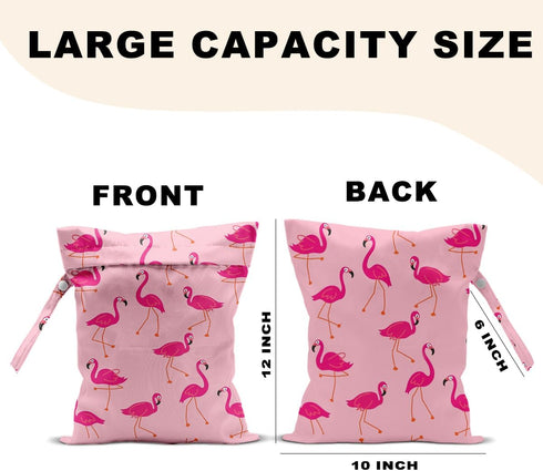 CQM 12x10 Inch, Seamless Pink Flamingo Wet Bags Flamingos Pattern Waterproof Travel Laundry Bags, Reusable Wet Dry Bag