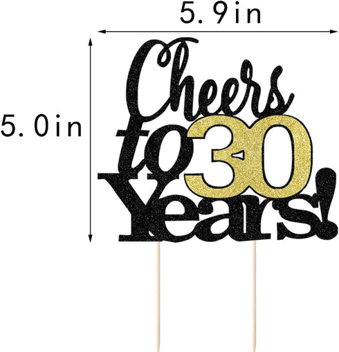 LVEUD Black Font Golden Numbers Cheers to 30 Years - Happy Birthday Cake Topper for Wedding, Anniversary, Birthday Party