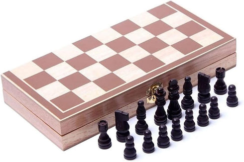 15" Classic Vintage Standard Folding Wooden Chess Set, Crafted Carved Foldable Game Board