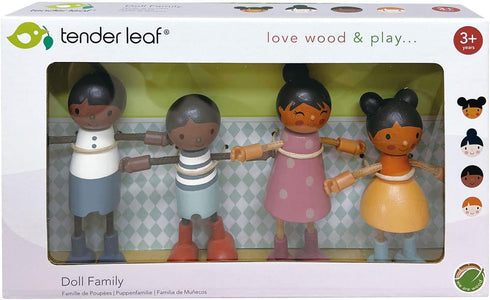 Humming Set 3+ Tender Leaf Toys - Bird Doll Family - Multicultural Wooden Dolls House Family with Flexible Arms