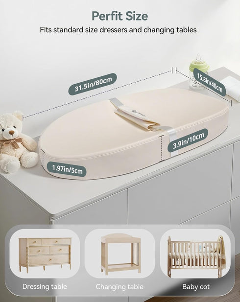 COMOMY Baby Changing Pad with Wipeable & Waterproof PU Cover, Contoured Diaper Changing Pad for Dresser with Non-Slip