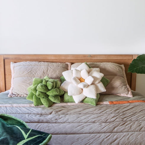 16" 3D Green Philosophy Co. Succulent Pillow Soft Decorative Flower Throw Pillow, Unique Olive Green Plush Flower