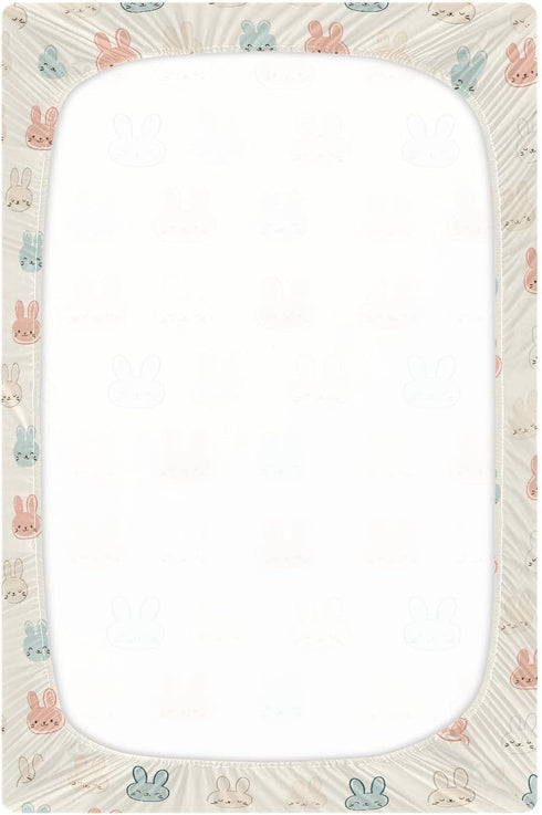 SUABO Rabbit Face Pattern Crib Sheets Stretchy Portable Sheets for Baby Toddler Breathable Soft Crib Mattress Sheet