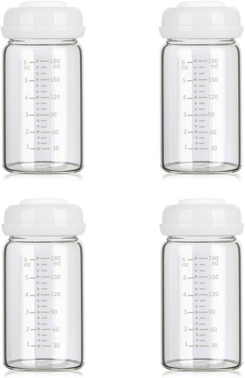 Momlacto Glass Breast Milk Collection and Storage Bottles, 4 Pack, 6oz/180ml, Wide Neck,