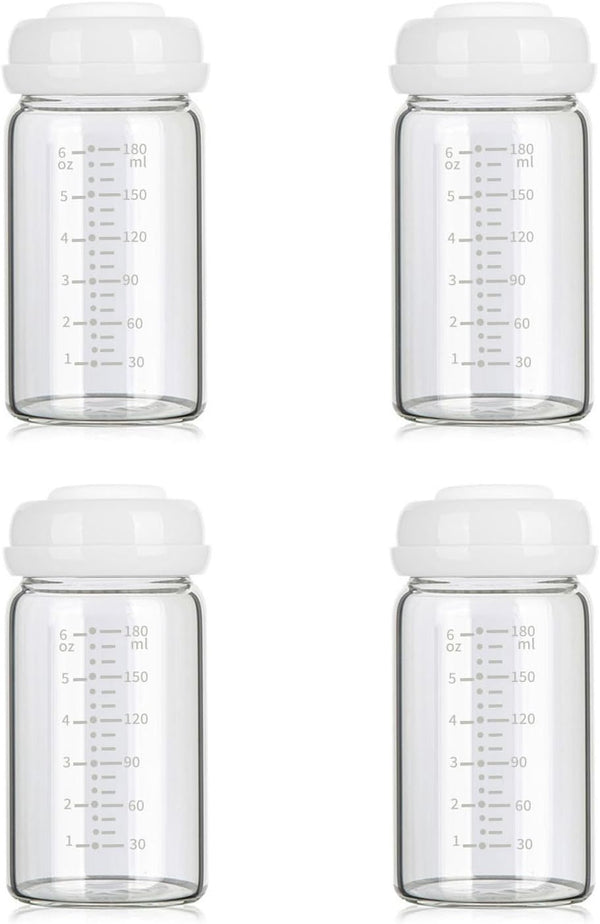 Momlacto Glass Breast Milk Collection and Storage Bottles, 4 Pack, 6oz/180ml, Wide Neck,