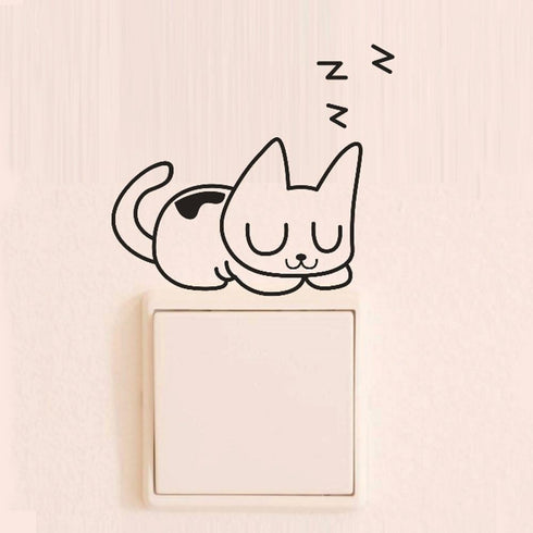 Cute Black Sleeping Cats Cartoon Wall Sticker, 4 Pcs Removable Switch Sticker, Light Switch Decor