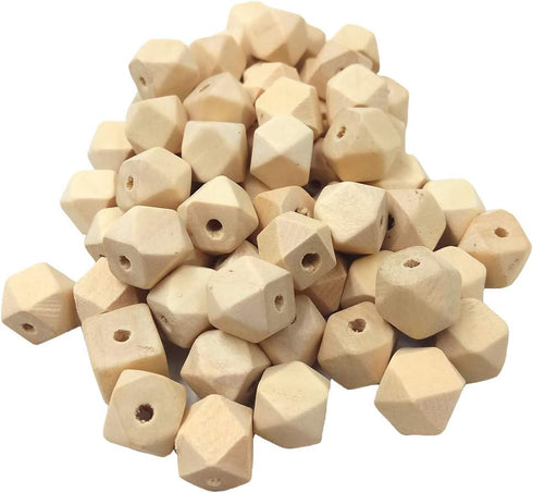 30pcs Natural Wood Geometric Hexagon Beads - 14mm Maple Wood for Crafts DIY Jewelry Making