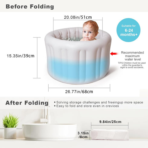Hantaiwan 24-36 Inflatable Baby Bath Seat for Sitting Up XL, Inflatable Soft Tub for Months, Anti - Collision