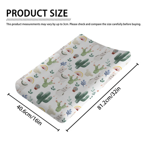 Cute Llama Changing Pad Cover Funny Llama Cactus Leaves Rainbow Unisex Diaper Change Table Covers for Boys Girls Soft Stretchy Baby Changing Mats Sheets 32''x16''