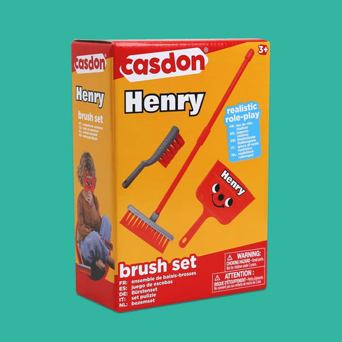 Casdon Henry Brush Set Child-Friendly Cleaning Toy Set for Ages 3+ Fun Educational Includes Broom Brush Dustpan