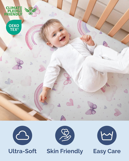 Pack 2 52x28x8in Baby Crib Sheets for Boys & Girls - of Fitted Microfiber Crib Sheets for Standard Crib & Toddler